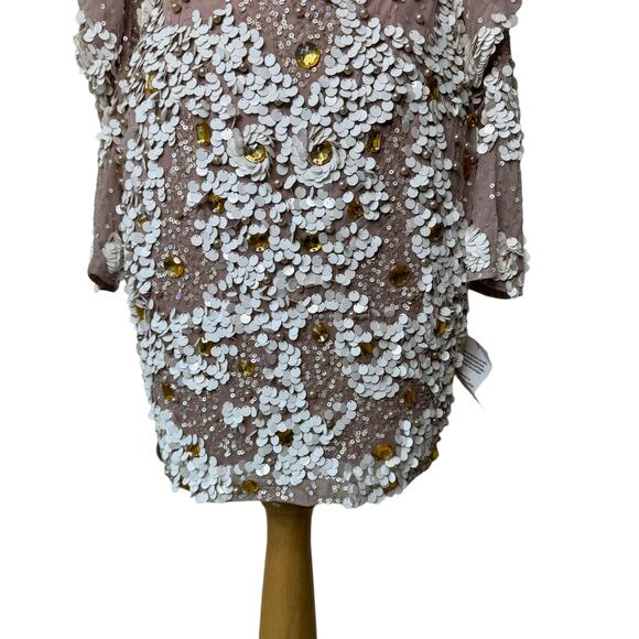 Asos LUXE Puff Sleeve Flower Embellished Dresses Pink white US 10 - Picture 4 of 10